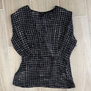 Theory Black Grid V-Neck Blouse